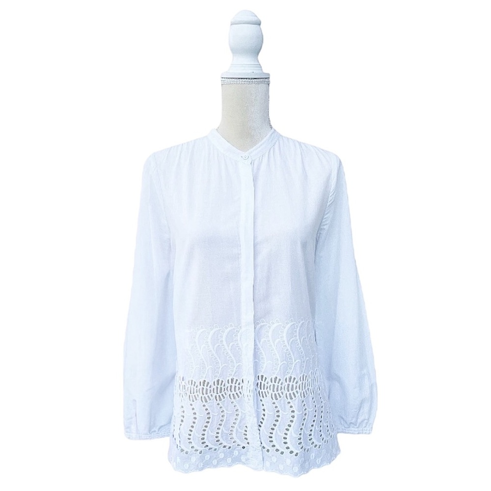 J CREW Delaney Eyelet Button-Up Blouse Top White Long Sleeve Womens Small Sz. 4